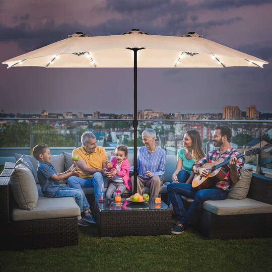 led market patio umbrella Lights Cordless Table Umbrella Lights with Remote Control Battery Operated Waterproof Parasol String Lights, Fits 6-9 Feet Diameter Outdoor Umbrella Dcor (Cold White) With a 9 ft Costway 15Ft Patio Double-Sided Solar